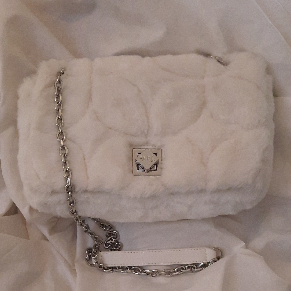 Paris Hilton White Faux-fur Shoulder Bag